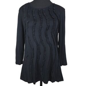 Design History Black Vertical Ruffle Long Sleeve Top Size L